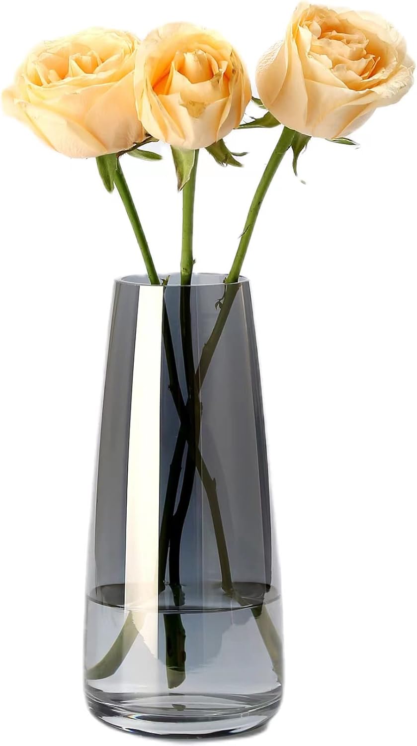 Jarrón de Cristal Grande Gris Ahumado para Decoración del Hogar y la Oficina