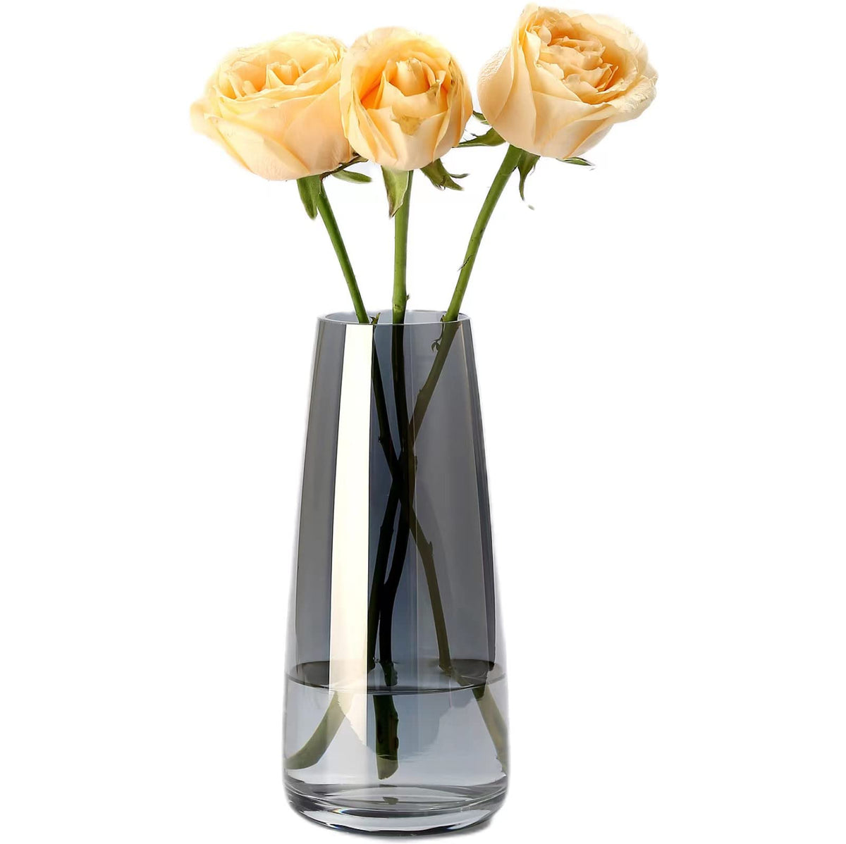Jarrón de Cristal Grande Gris Ahumado para Decoración del Hogar y la Oficina