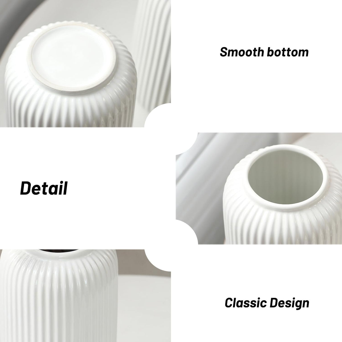 Jarrón de Cerámica Blanco Acanalado de 20 cm para Decoración del Hogar