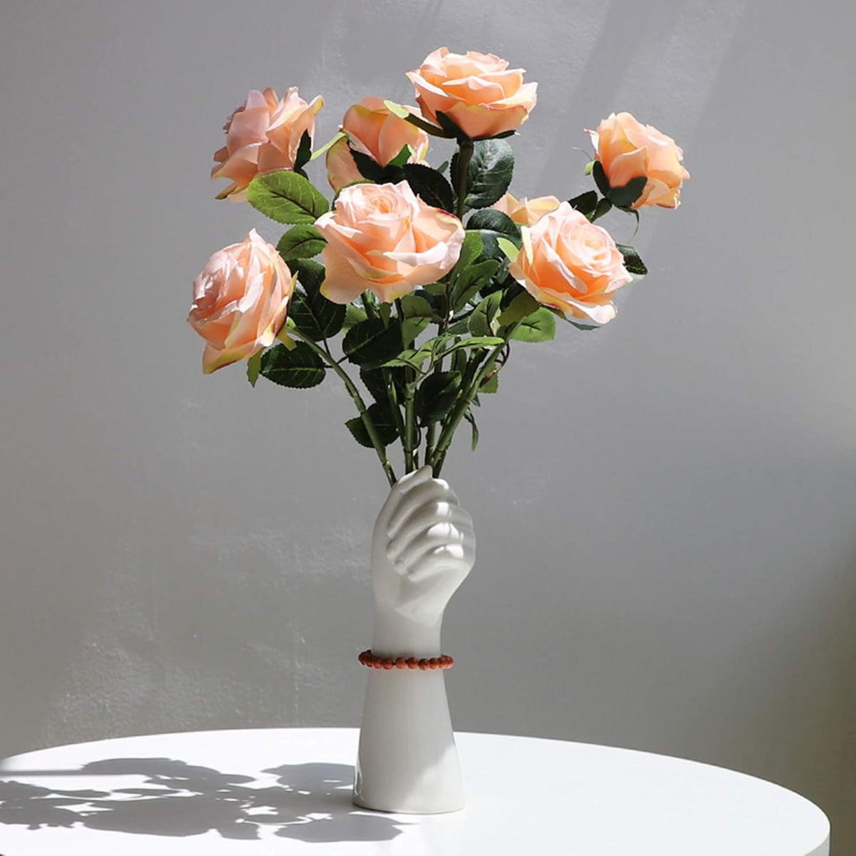 Jarrón de Cerámica Blanco con Forma de Mano de 23 cm para Decoración de Sobremesa