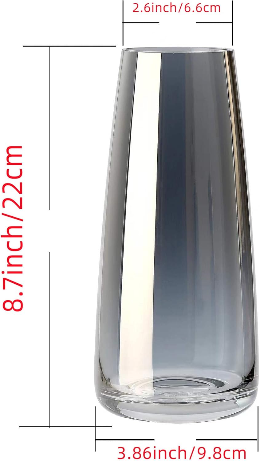 Jarrón de Cristal Grande Gris Ahumado para Decoración del Hogar y la Oficina