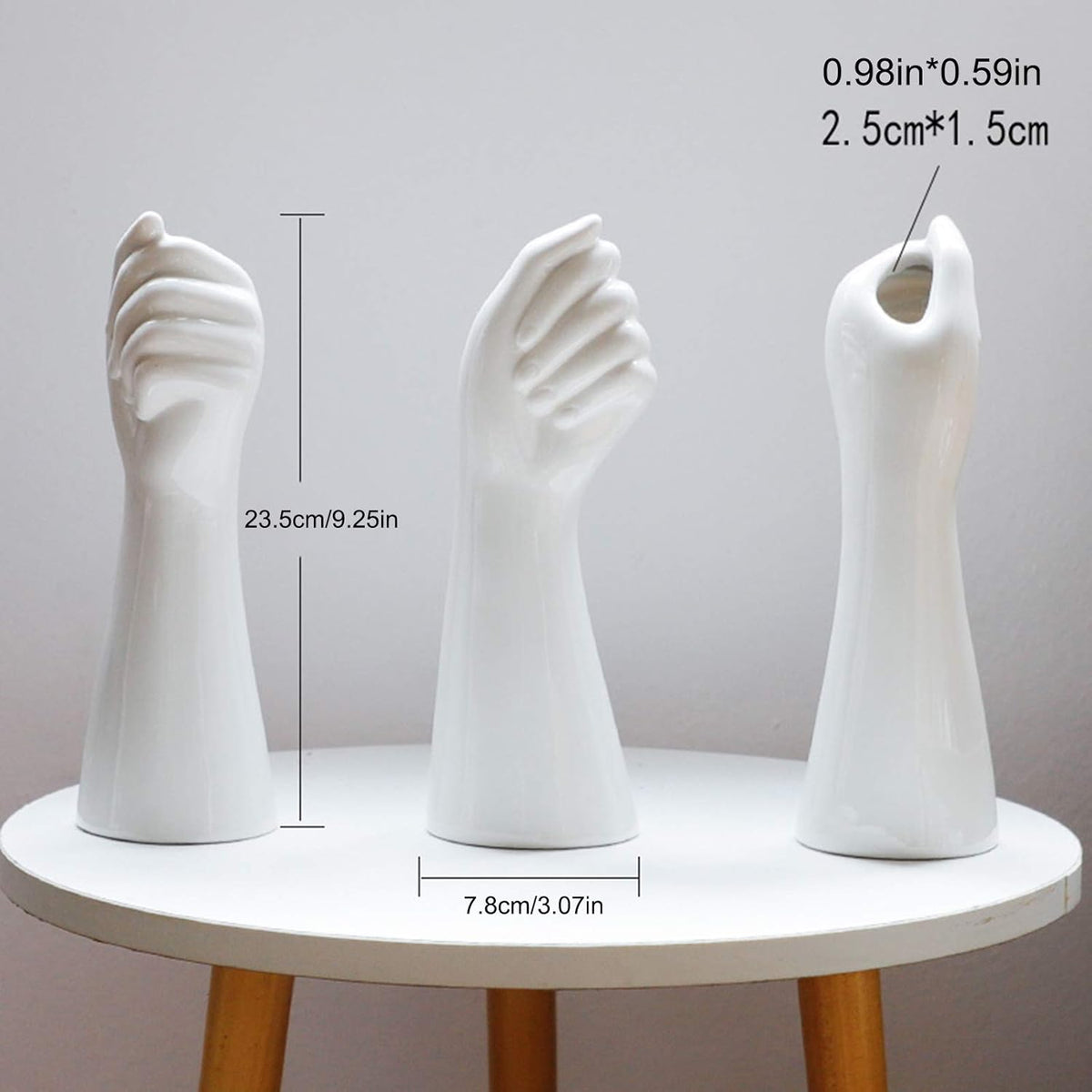 Jarrón de Cerámica Blanco con Forma de Mano de 23 cm para Decoración de Sobremesa