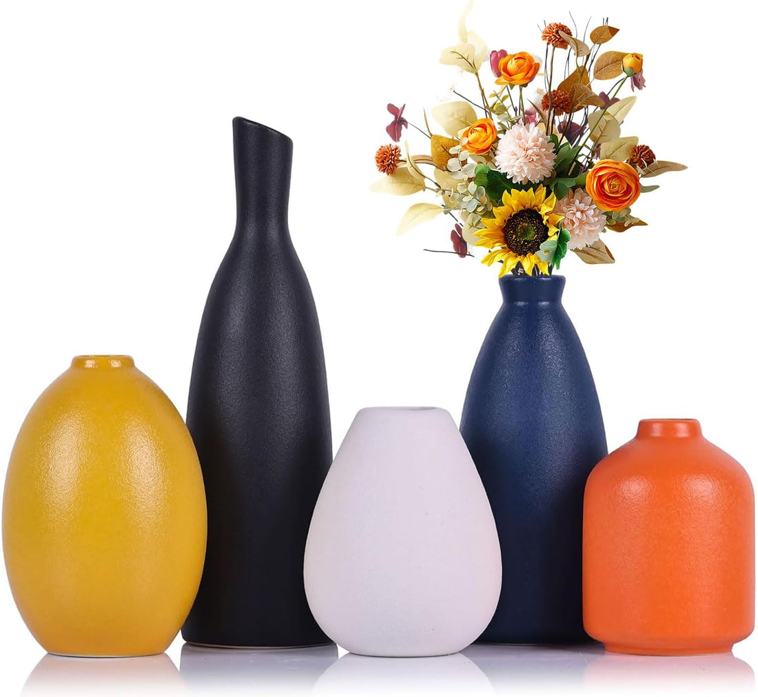 Set de 5 Jarrones Pequeños de Cerámica de Colores para Decoración del Hogar