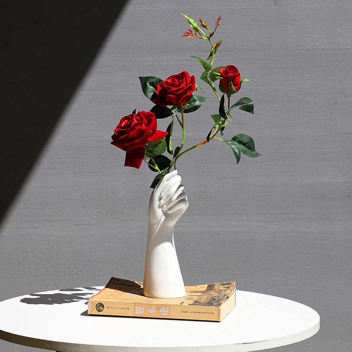 Jarrón de Cerámica Blanco con Forma de Mano de 23 cm para Decoración de Sobremesa