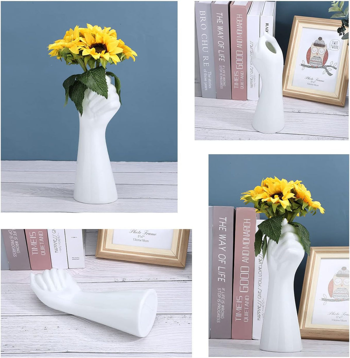 Jarrón de Cerámica Blanco con Forma de Mano de 23 cm para Decoración de Sobremesa