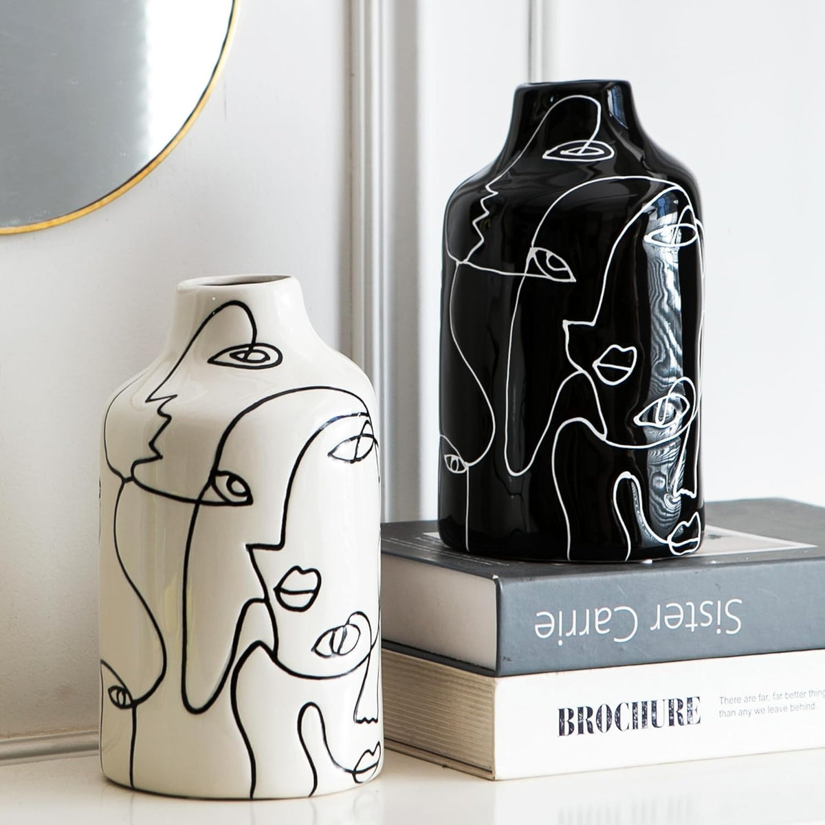 Jarrón de Cerámica Negro con Diseño Abstracto para Decoración del Hogar y la Oficina