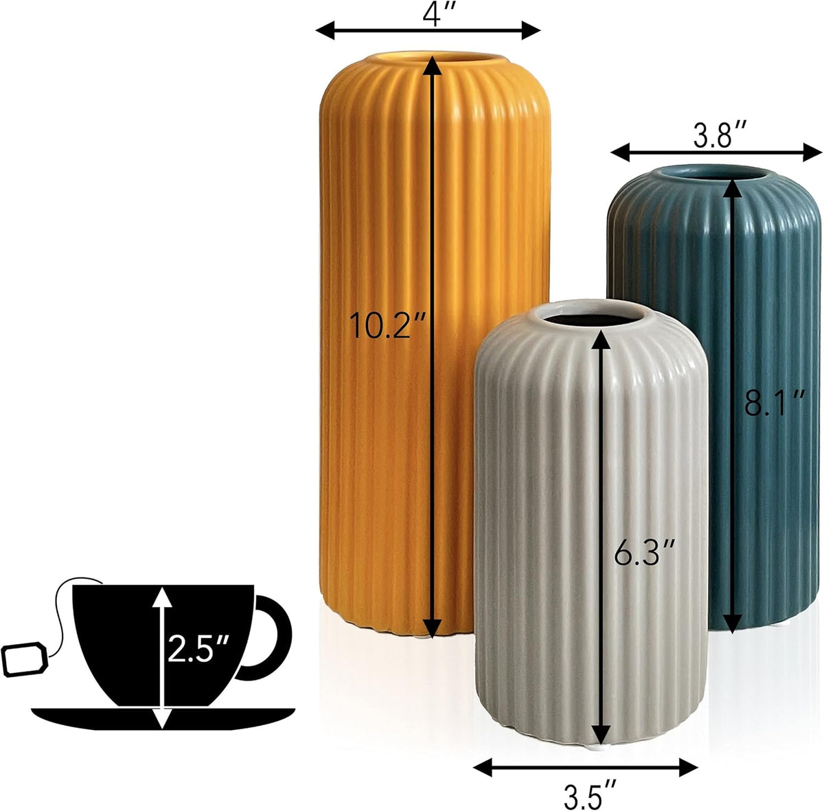 Set de 3 Jarrones de Cerámica Moderna para Decoración del Hogar y la Mesa